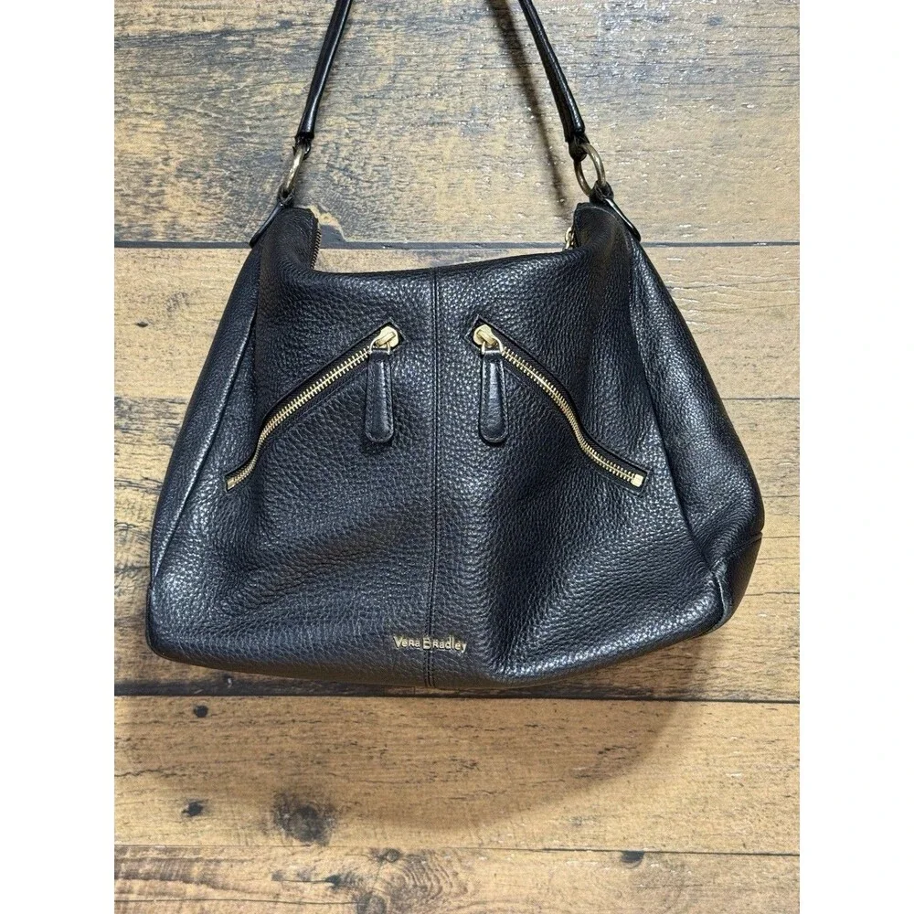 🔥RARE Vera Bradley Hobo Shoulder Bag Black Pebbled Leather Slouchy